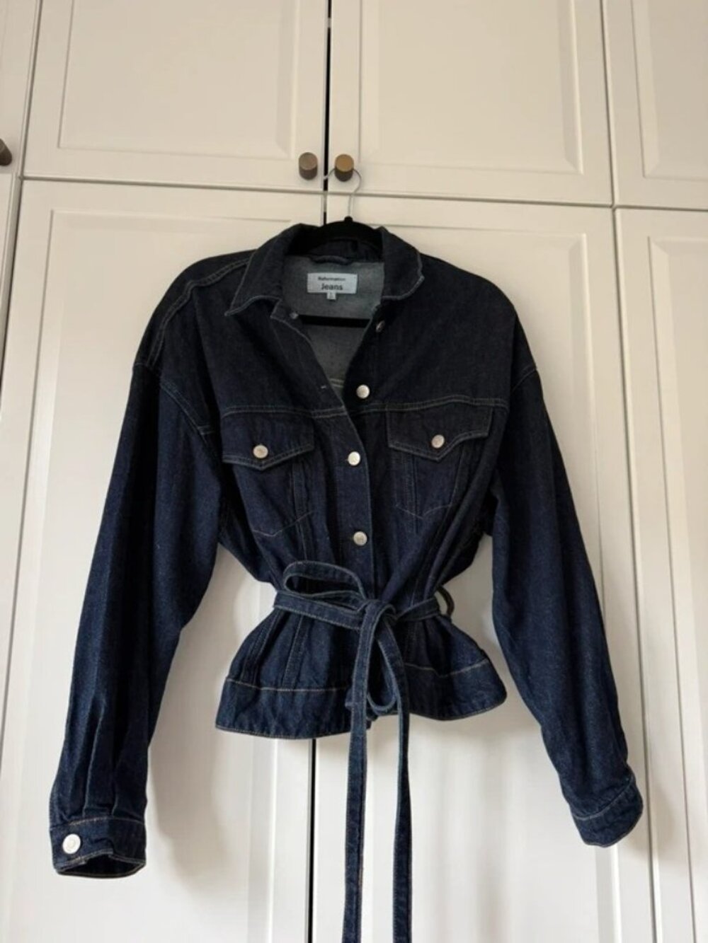 Reformation Luna Belted Denim Jacket Indigo Wash S